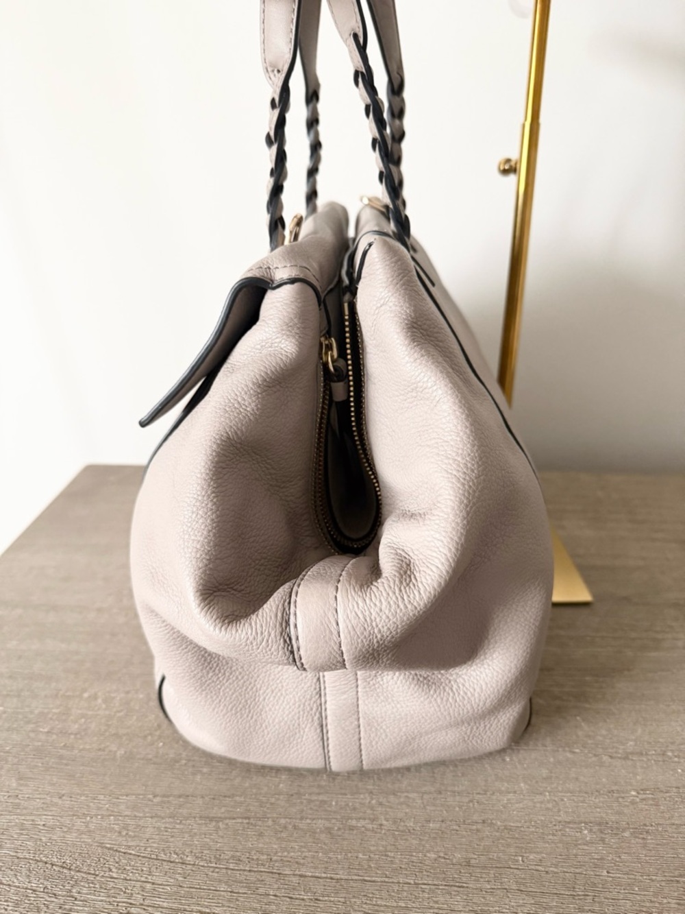 Tory Burch Half-Moon Leather Satchel in Light Taupe GUC - Picture 4 of 8